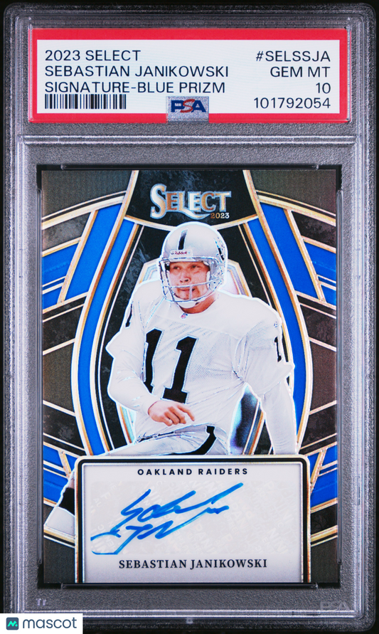 2023 Select Signatures Sebastian Janikowski Blue Prizm Auto /99 #SELSSJA PSA 10