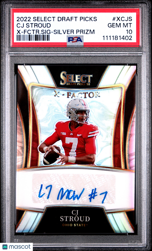 2022 Select Draft Picks X-Factor Signatures CJ Stroud Silver Auto #XCJS PSA 10