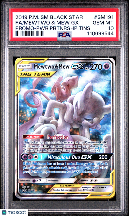 2019 Pokemon Sun Moon Black Star Promo Mewtwo & Mew GX #SM191 PSA 10