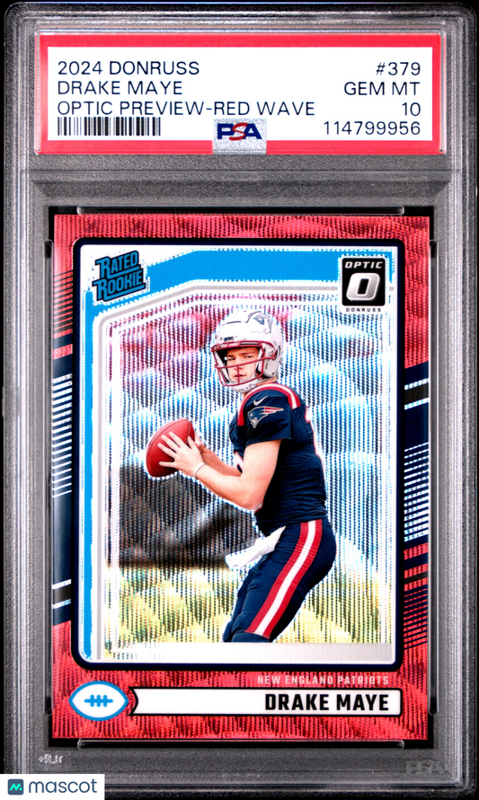 2024 Panini Donruss Drake Maye Optic Preview Red Wave #379 PSA 10