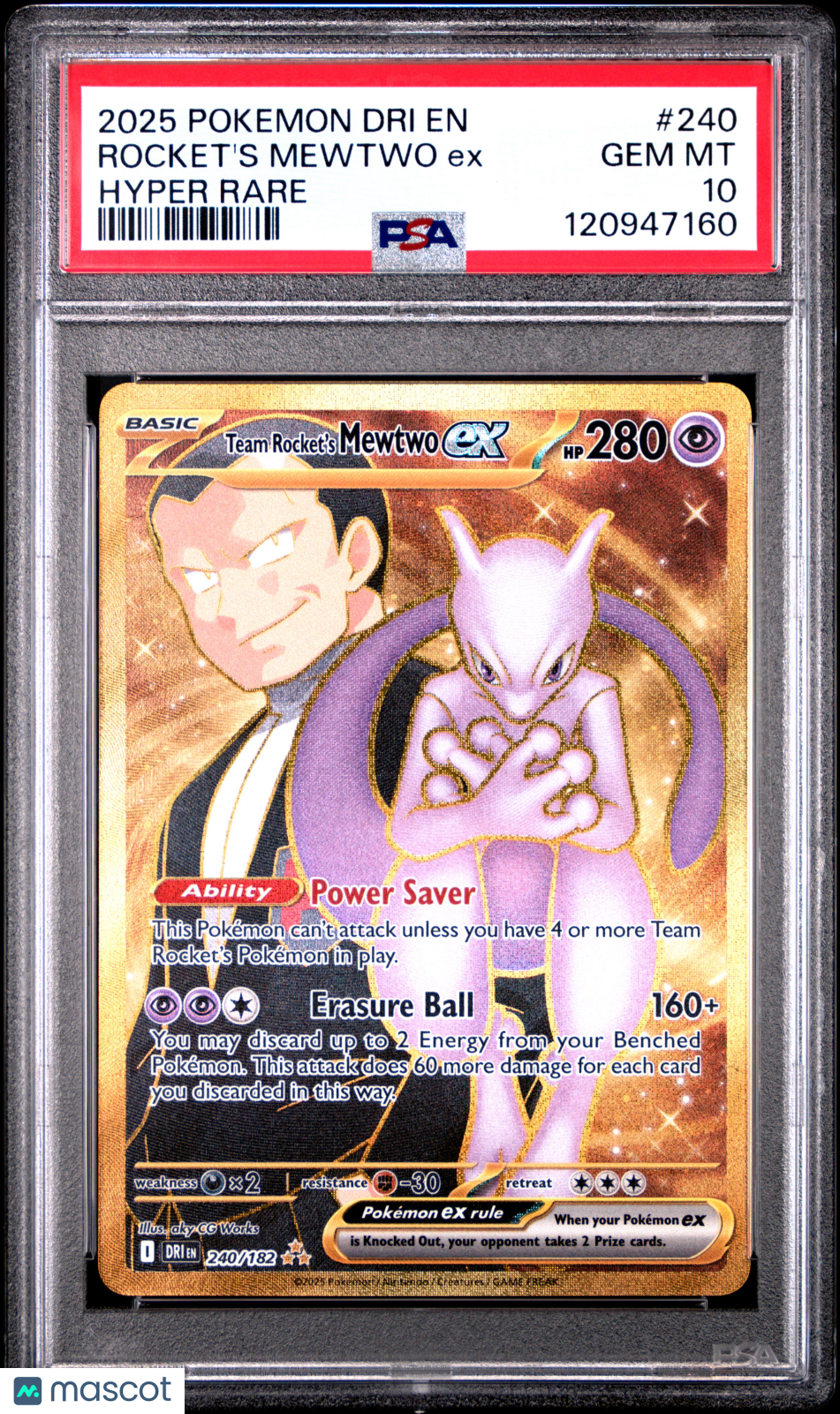 2025 Pokemon Destined Rivals Rocket's Mewtwo EX #240 PSA 10