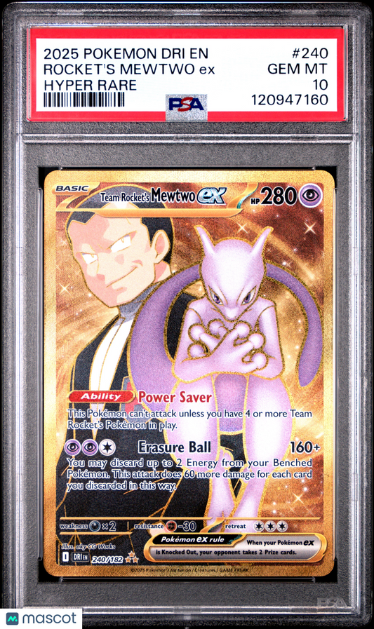 2025 Pokemon Destined Rivals Rocket's Mewtwo EX #240 PSA 10
