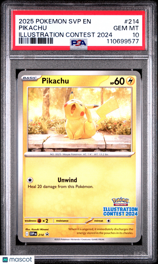 2025 Pokemon Black Star Promo Pikachu Illustration Contest #214 PSA 10