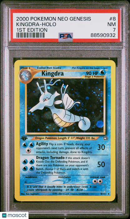 2000 Pokemon Neo Genesis 1ST Edition Kingdra Holo #8 PSA 7