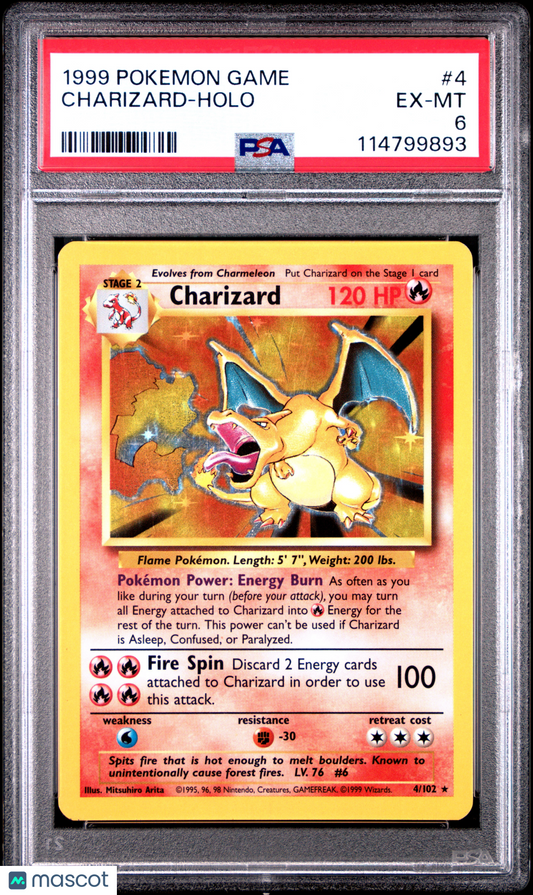 1999 Pokemon Base Set Charizard Holo #4 PSA 6
