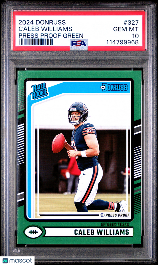 2024 Panini Donruss Caleb Williams Press Proof Green #327 PSA 10