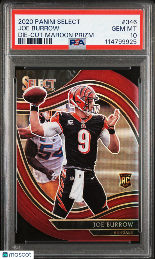 2020 Panini Select Joe Burrow Die Cut Maroon Prizm #346 PSA 10