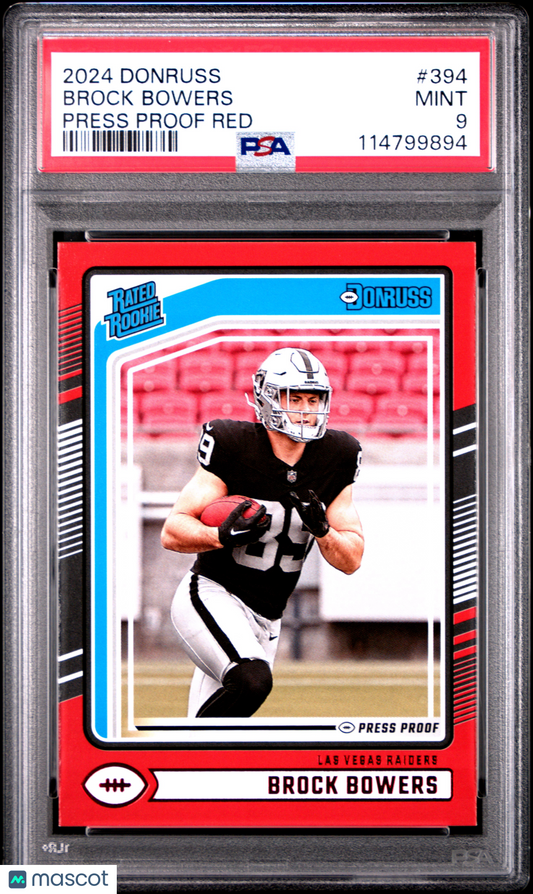 2024 Panini Donruss Brock Bowers Press Proof Red #394 PSA 9