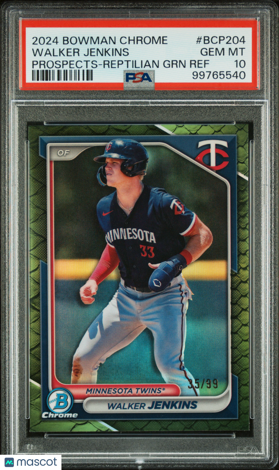 2024 Bowman Chrome Walker Jenkins Reptilian Green Refractor /99 #BCP204 PSA 10