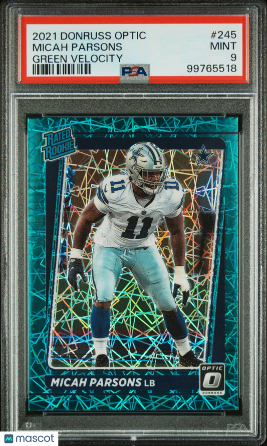 2021 Panini Donruss Optic Micah Parsons Green Velocity #245 PSA 9