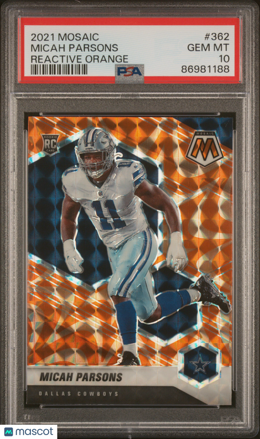 2021 Panini Mosaic Micah Parsons Reactive Orange #362 PSA 10