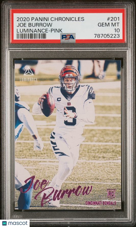 2020 Panini Chronicles Luminance Joe Burrow Pink #201 PSA 10