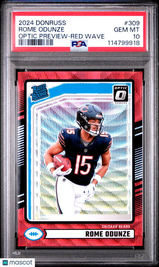 2024 Panini Donruss Rome Odunze Optic Preview Red Wave #309 PSA 10