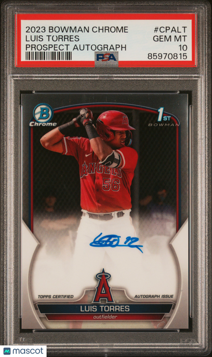 2023 Bowman Chrome Prospect Autographs Luis Torres #CPALT PSA 10
