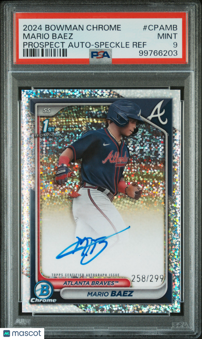 2024 Bowman Chrome Mario Baez Prospect Auto Speckle Refractor /299 #CPAMB PSA 9
