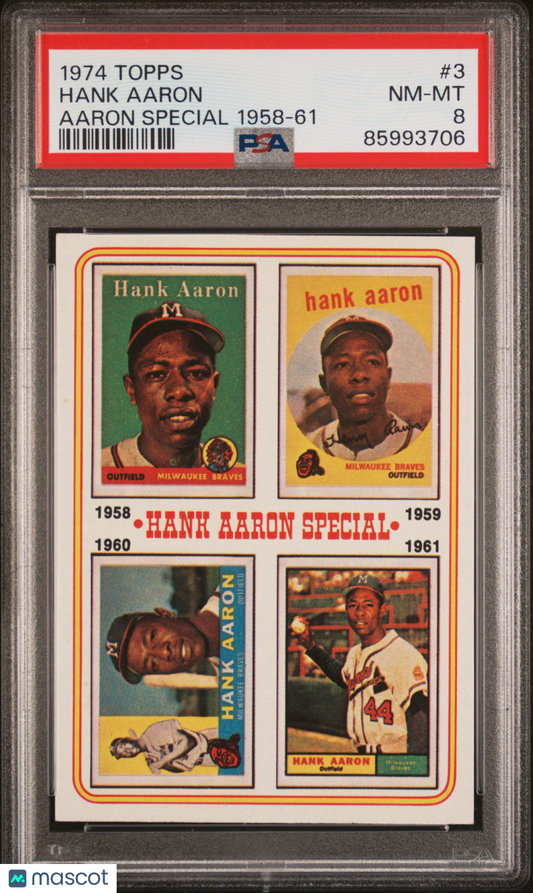 1974 Topps Hank Aaron Aaron Special 1958-61 #3 PSA 8