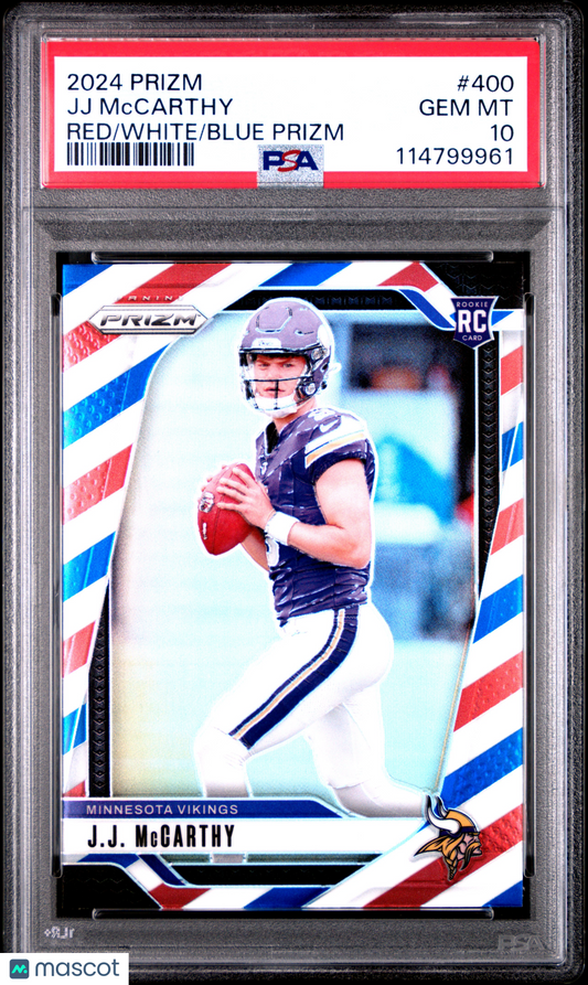 2024 Panini Prizm JJ Mccarthy Red White Blue #400 PSA 10
