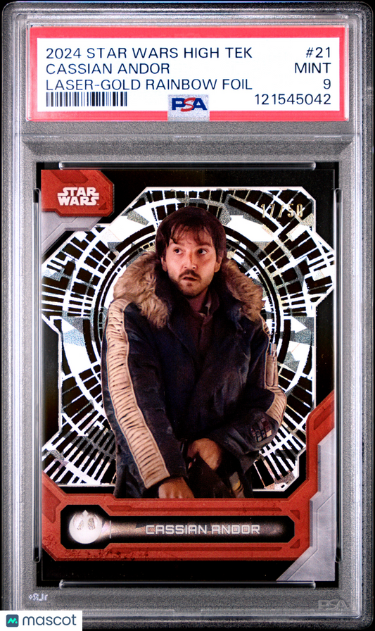 2024 Topps Star Wars High Tek Cassian Andor Laser Gold Rainbow Foil /50 PSA 9