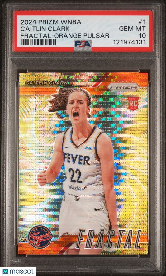 2024 Panini Prizm WNBA Fractal Caitlin Clark Orange Pulsar /75 #1 PSA 10