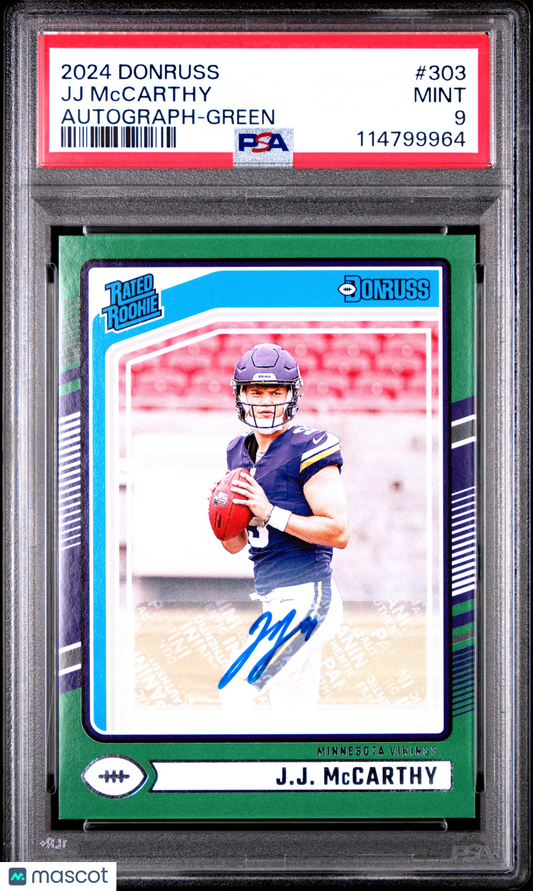 2024 Panini Donruss JJ Mccarthy Autograph Green #303 PSA 9