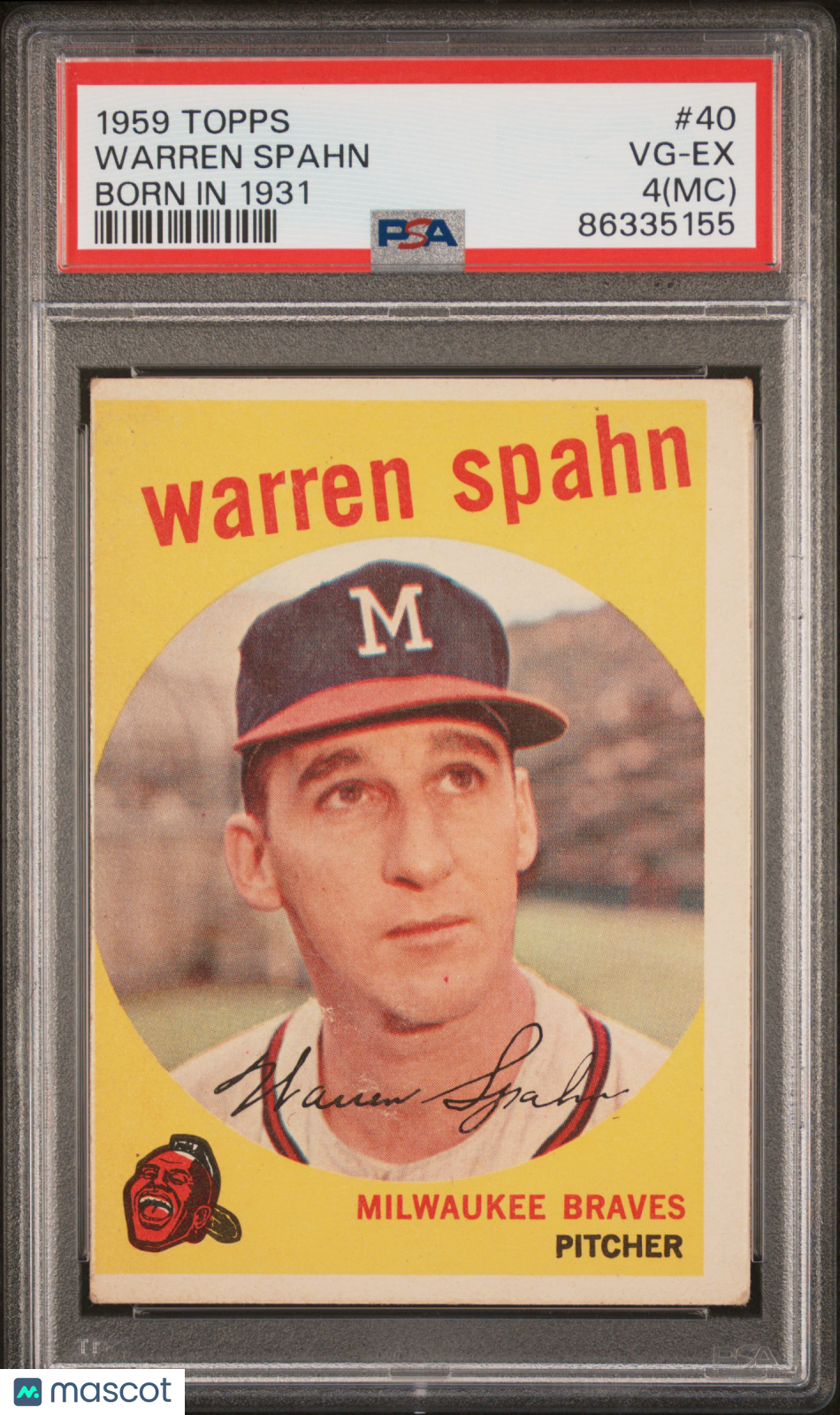 1959 Topps Warren Spahn Born In 1931 #40 PSA 4 MC