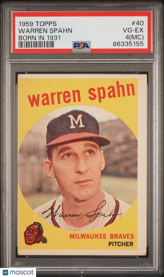 1959 Topps Warren Spahn Born In 1931 #40 PSA 4 MC