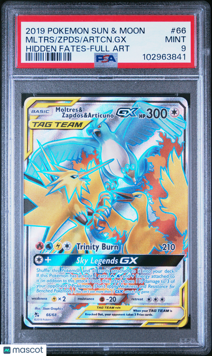 2019 Pokemon Hidden Fates Moltres Zapdos Articuno GX #66 PSA 9