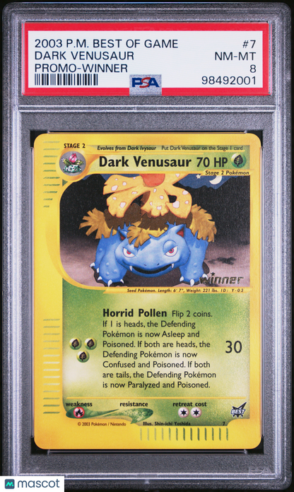 2003 Pokemon Best Of Game Promo Dark Venusaur Winner Stamp #7 PSA 8