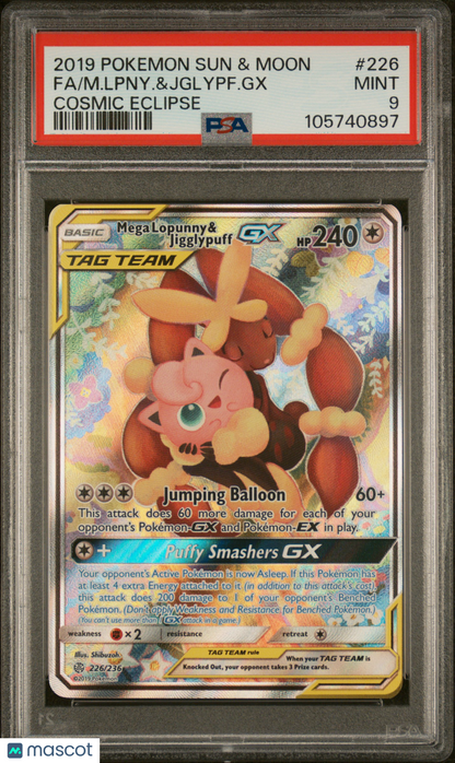 2019 Pokemon Sun & Moon Cosmic Eclipse Mega Lopunny & Jigglypuff GX #226 PSA 9