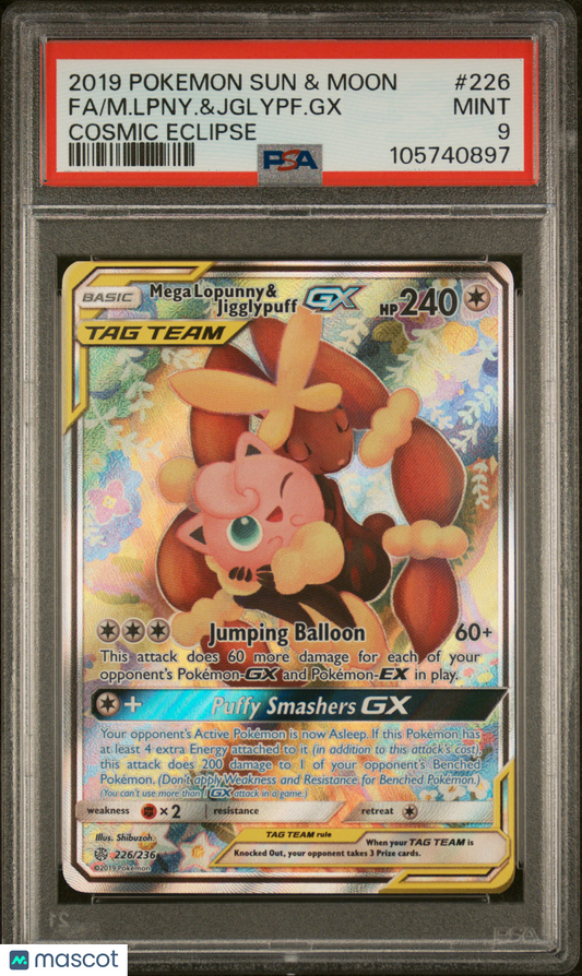 2019 Pokemon Sun & Moon Cosmic Eclipse Mega Lopunny & Jigglypuff GX #226 PSA 9