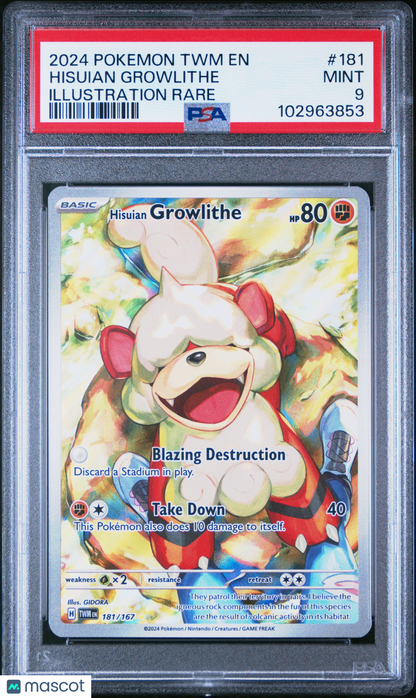2024 Pokemon Twilight Masquerade Hisuian Growlithe IR #181 PSA 9