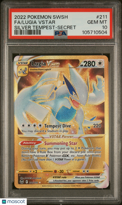 2022 Pokemon Silver Tempest Lugia Vstar Secret Rare #211 PSA 10
