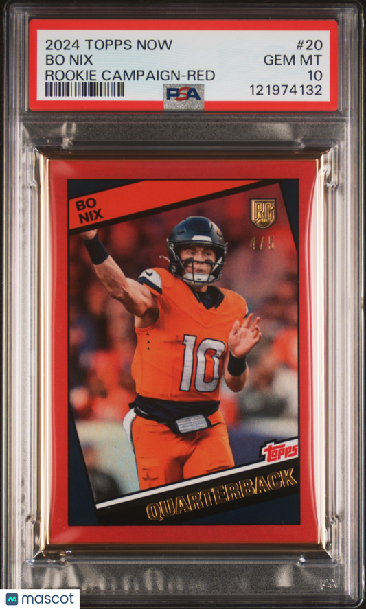 2024 Topps Now Rookie Campaign 1984 Bo Nix Red /5 #20 PSA 10