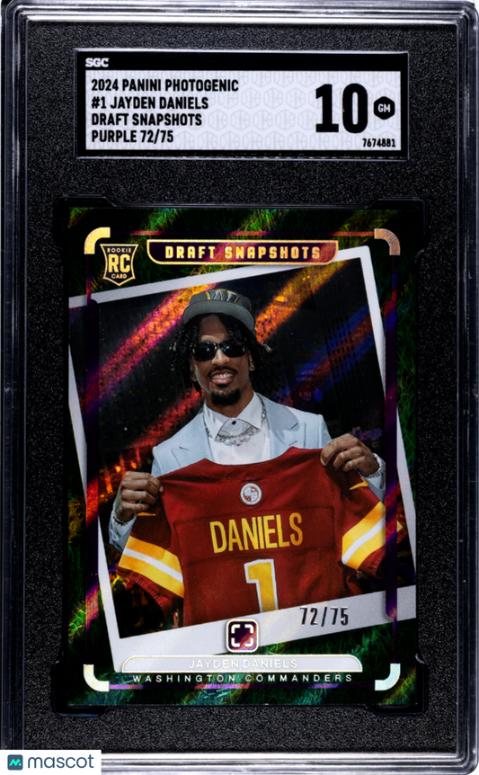 2024 Panini Photogenic Jayden Daniels Draft Snapshots Purple /75 #1 SGC 10