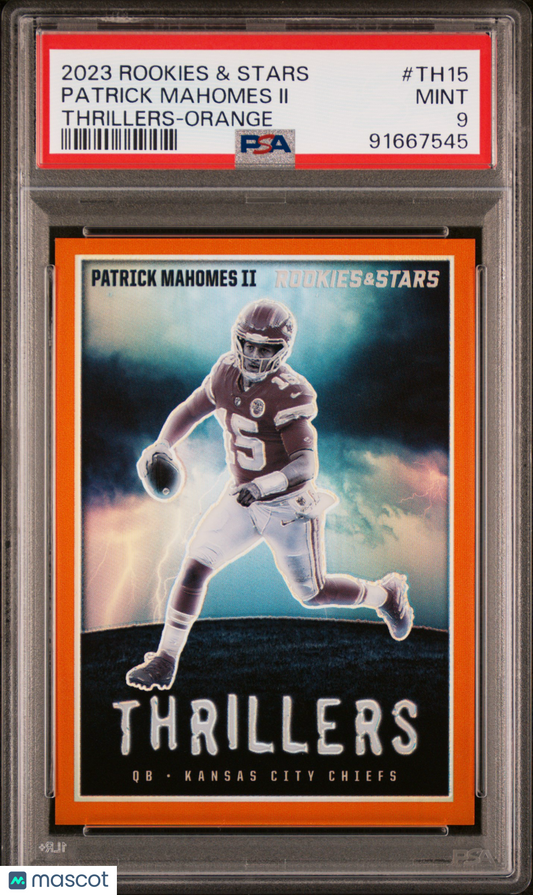 2023 Panini Rookies & Stars Patrick Mahomes II Thrillers Orange /35 #TH15 PSA 9