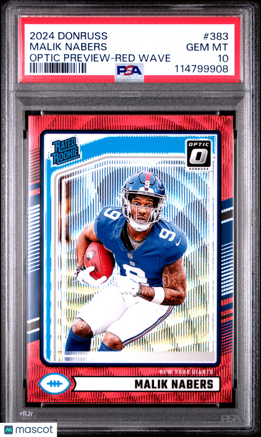 2024 Panini Donruss Malik Nabers Optic Preview Red Wave #383 PSA 10