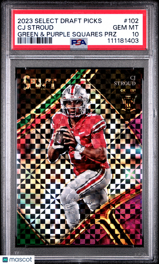 2023 Panini Select Draft Picks CJ Stroud Green & Purple Squares /100 #102 PSA 10