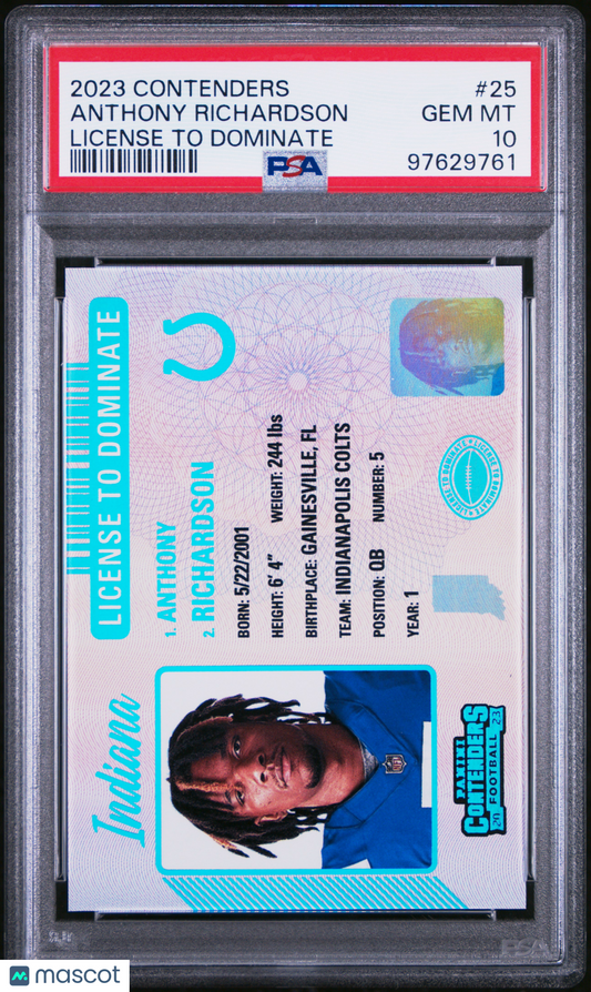 2023 Panini Contenders Anthony Richardson License To Dominate #25 PSA 10