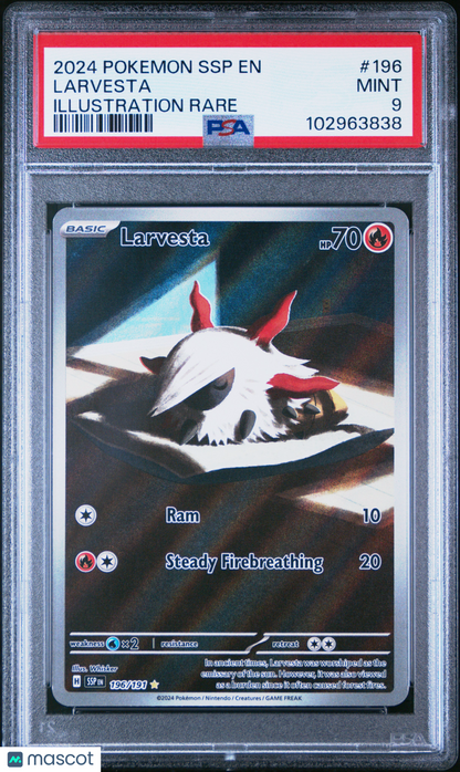 2024 Pokemon Surging Sparks Larvesta Illustration Rare #196 PSA 9
