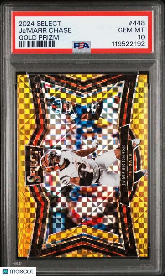 2024 Panini Select Ja'marr Chase Gold Prizm Field Level /10 #448 PSA 10