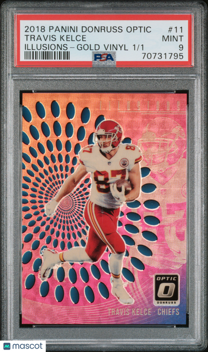 2018 Panini Donruss Optic Illusions Travis Kelce Gold Vinyl 1/1 #11 PSA 9