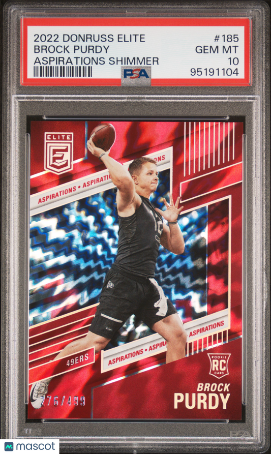 2022 Panini Donruss Elite Brock Purdy Aspirations Shimmer #185 PSA 10 /499