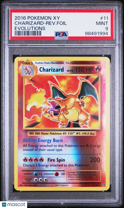 2016 Pokemon Xy Evolutions Charizard Reverse Foil #11 PSA 9