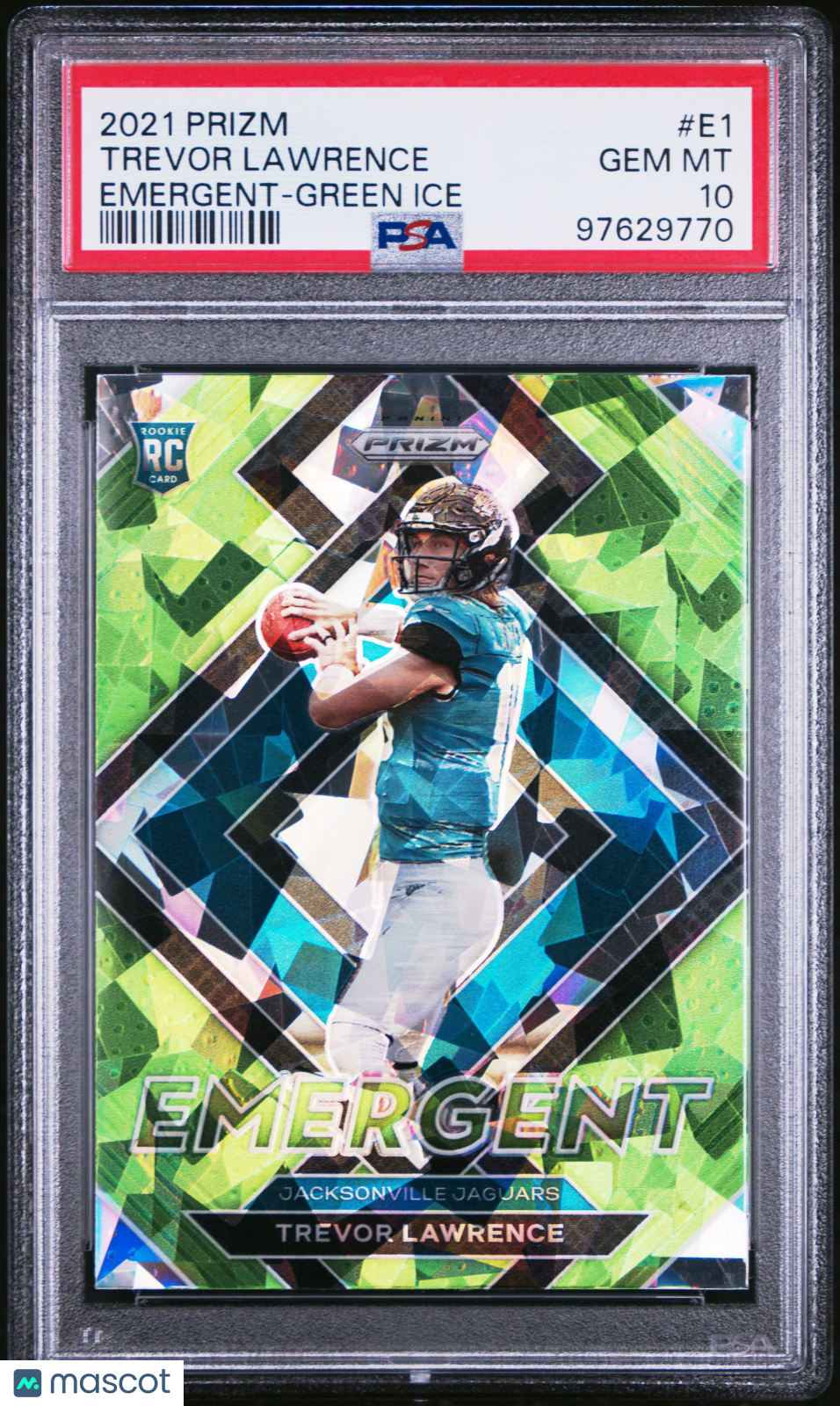 2021 Panini Prizm Trevor Lawrence Emergent Green Ice #E1 PSA 10