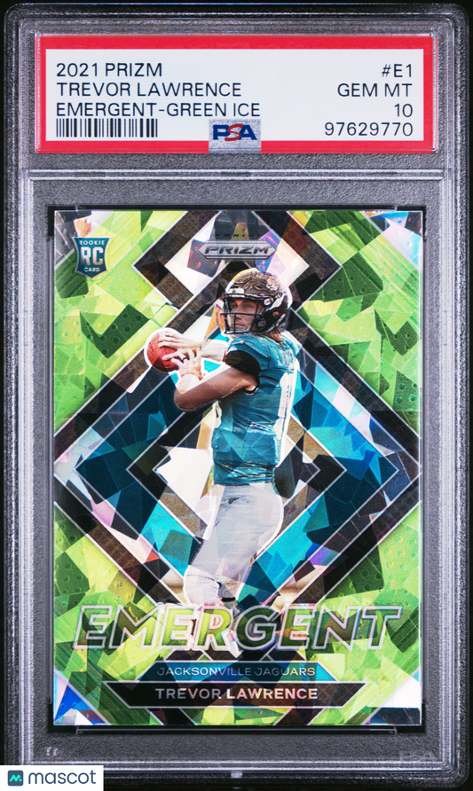 2021 Panini Prizm Trevor Lawrence Emergent Green Ice #E1 PSA 10