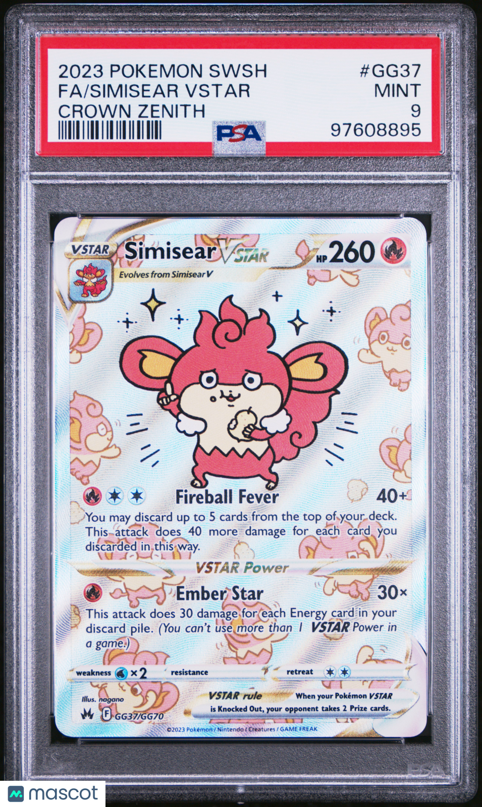 2023 Pokemon Crown Zenith Simisear Vstar #GG37 PSA 9