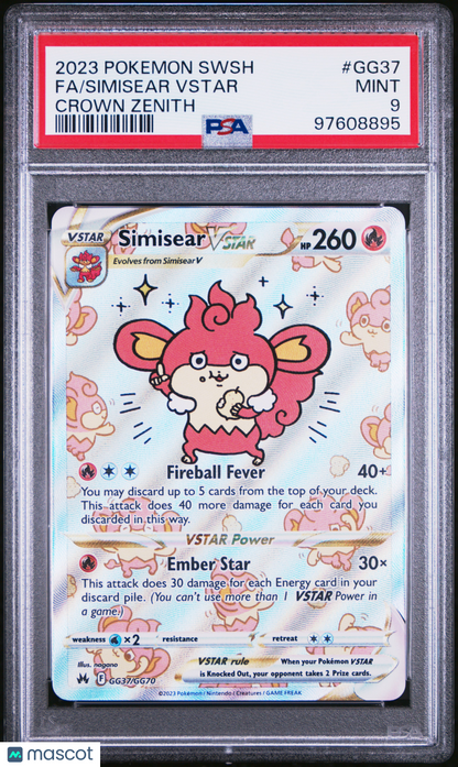 2023 Pokemon Crown Zenith Simisear Vstar #GG37 PSA 9